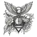 Weighing of the heart with broken scale and evil heart and ruffled, broken feather tattoo design idea