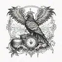 Weighing of the heart with broken scale and evil heart and ruffled, broken feather tattoo design idea