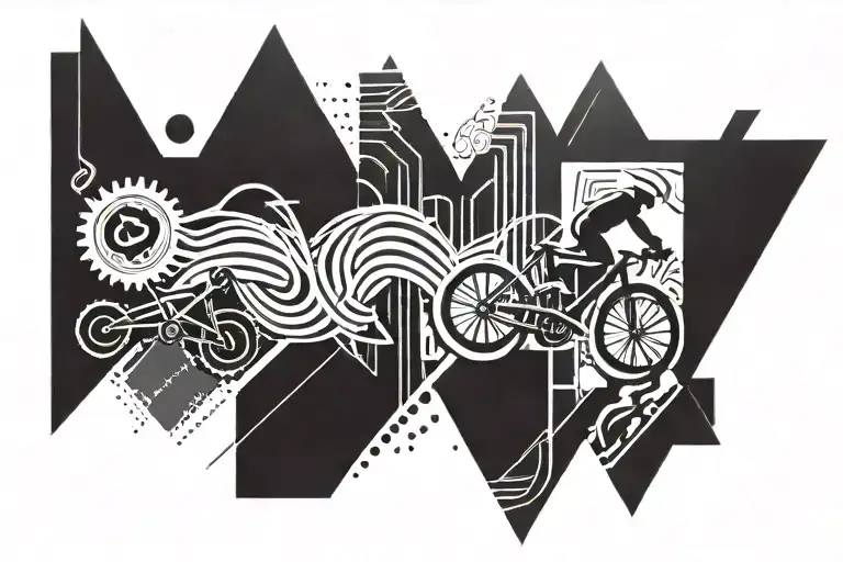 Abstract geometric design incorporating elements of swimming, running, and biking tattoo design idea