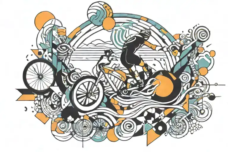 Abstract geometric design incorporating elements of swimming, running, and biking tattoo design idea