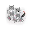 two kitsune foxes walking through a river tattoo design idea