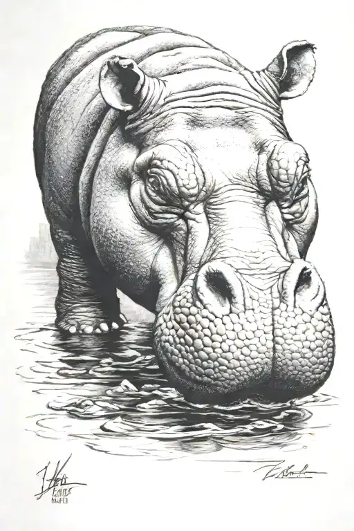 hippo tattoo design idea