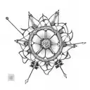crown surrounded by needle thread with jasmine flowers  tattoo design idea