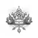 crown surrounded by needle thread with jasmine flowers  tattoo design idea