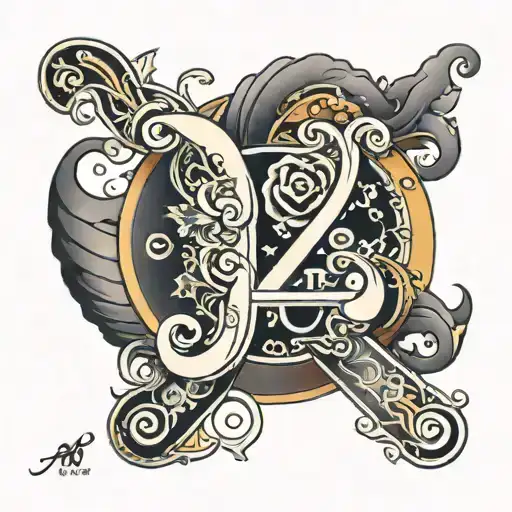 alphabet "AJ" with infinity cosmic tattoo design idea