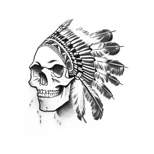 skull Indian chief headpiece tattoo design idea