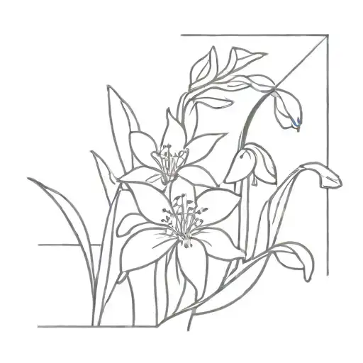 violet and snowdrop flower bouquet fine line tattoo design idea