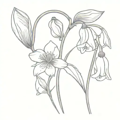 violet flower with a snowdrop flower tattoo design idea