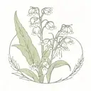violet and snowdrop and lily of the valley flower bouquet fine line tattoo design idea