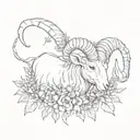 aries ram with honeysuckle and thistle intertwined tattoo design idea