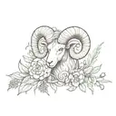 aries ram with honeysuckle and thistle intertwined tattoo design idea