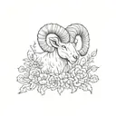 aries ram with honeysuckle and thistle intertwined tattoo design idea