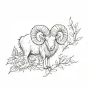 aries ram with honeysuckle and thistle intertwined tattoo design idea