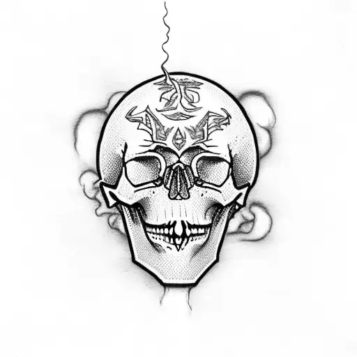 emo skull with smoke coming out of its mouth  tattoo design idea