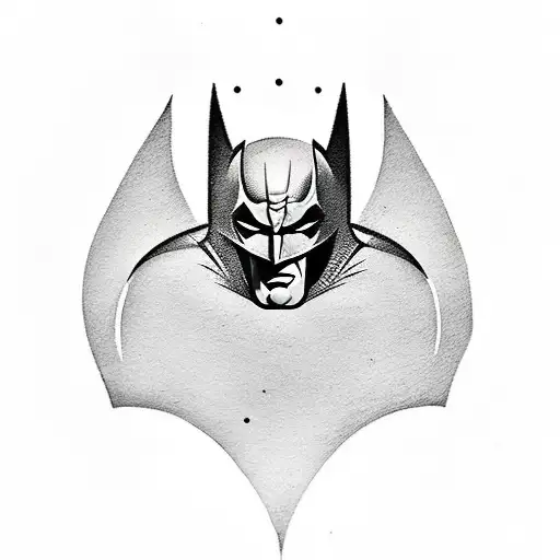 A sketched neotraditional tattoo of Batman's silhouette against a cityscape background tattoo design idea