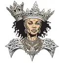 very slim european blonde female with giant muscular big african king males with crown tattoo design idea