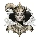 very slim european blonde female with giant muscular big african king males with crown tattoo design idea