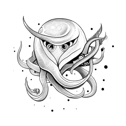 giant squid holding a knife tattoo design idea