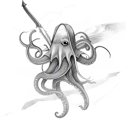 squid wielding a sword tattoo design idea