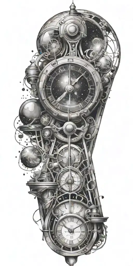 galaxy, metronome, time, space tattoo design idea