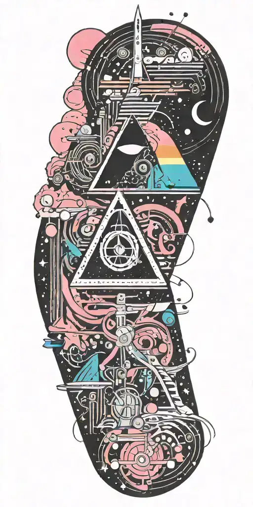 Pink Floyd, subtronics, galaxy, metronome, time tattoo design idea