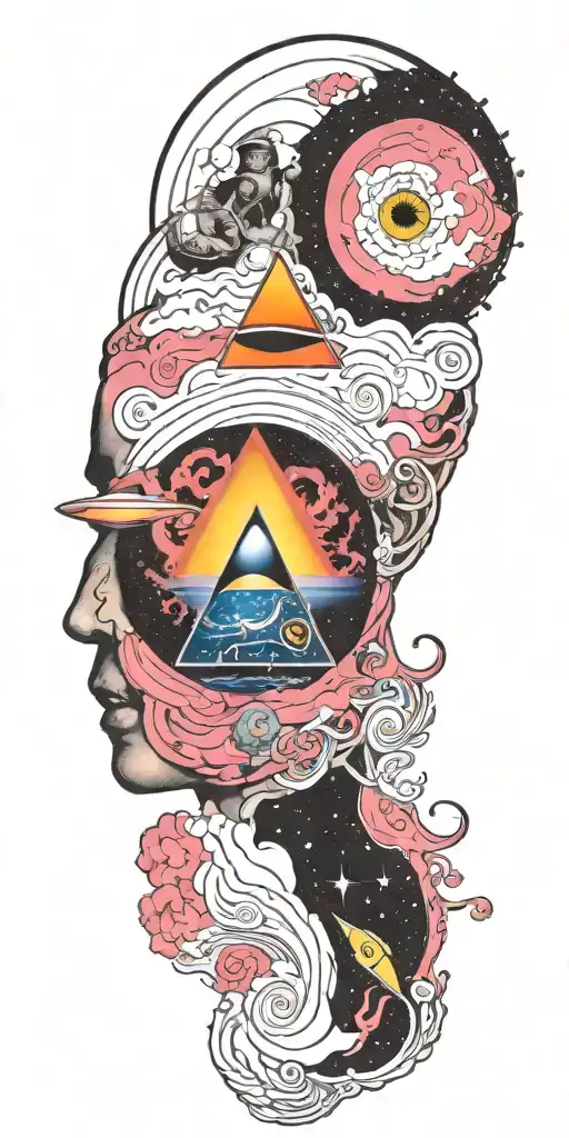 Pink Floyd, galaxies swirling, subtronics, time  tattoo design idea