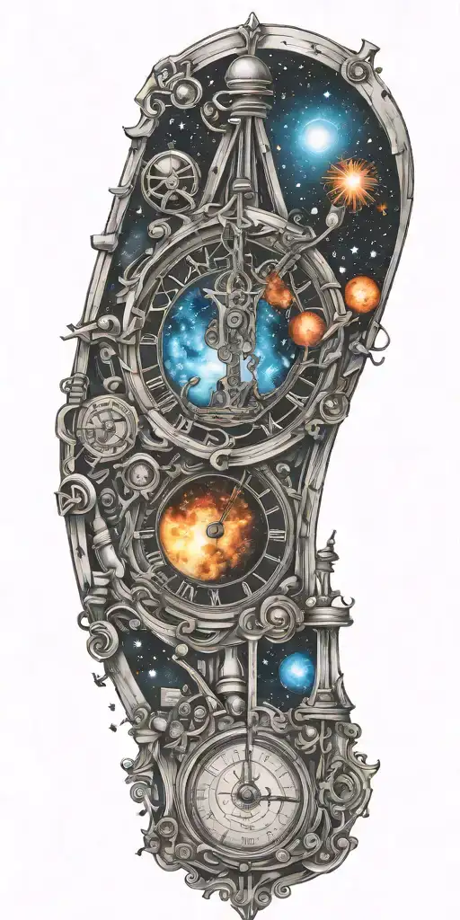 levity, galaxy, metronome, time, space tattoo design idea