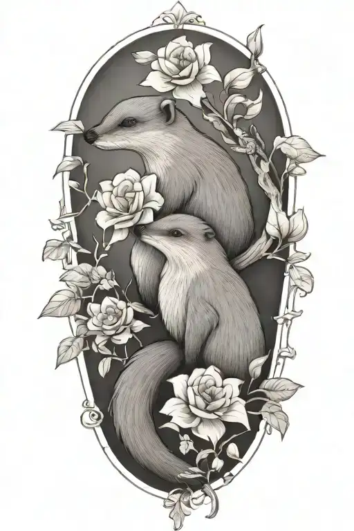 birds, mongoose, flowers intertwined tattoo design idea