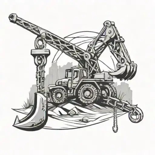 A tattoo design featuring a stylized mining pickaxe and a construction crane intertwined to represent your occupation in mining and construction tattoo design idea