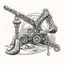 A tattoo design featuring a stylized mining pickaxe and a construction crane intertwined to represent your occupation in mining and construction tattoo design idea