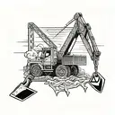 A tattoo design featuring a stylized mining pickaxe and a construction crane intertwined to represent your occupation in mining and construction tattoo design idea