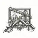 A tattoo design featuring a stylized mining pickaxe and a construction crane intertwined to represent your occupation in mining and construction tattoo design idea