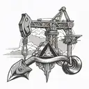 A tattoo design featuring a stylized mining pickaxe and a construction crane intertwined to represent your occupation in mining and construction tattoo design idea