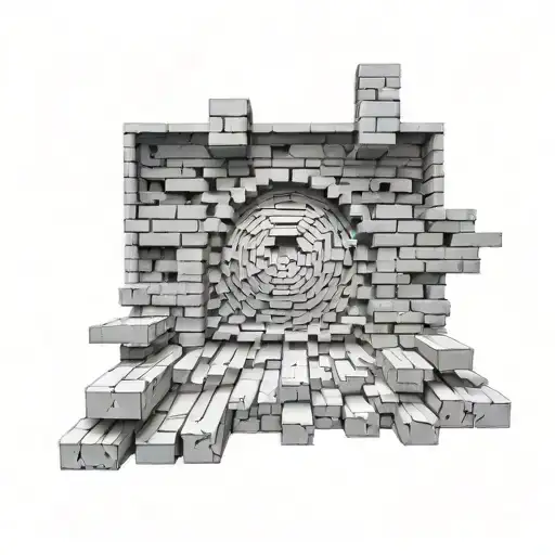 First part is black and white: wall of bricks. It's the hole in the middle like someone broke that. Near the hole, there tattoo design idea