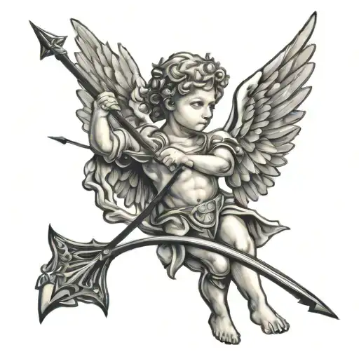 cupid shooting arrow tattoo design idea