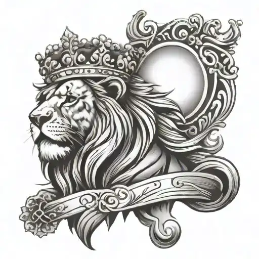 lion wearing a crown with cross incorporated  tattoo design idea
