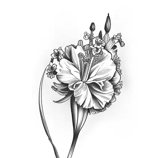 daffodil violet marigold larkspur gladiolus  tattoo design idea