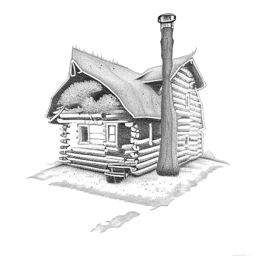 cabin with tractor in front  tattoo design idea