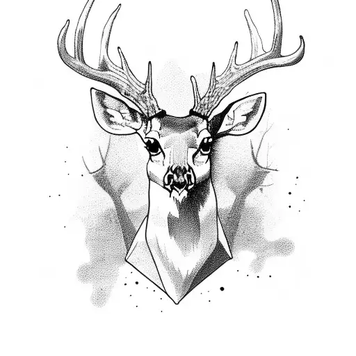 deer, half head is a skull , cross above tattoo design idea