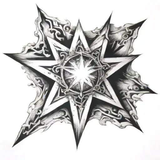 pentacol star on burning paper tattoo design idea