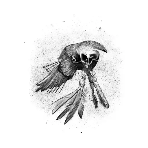 dead crow with bones showing through skin and feathers  tattoo design idea