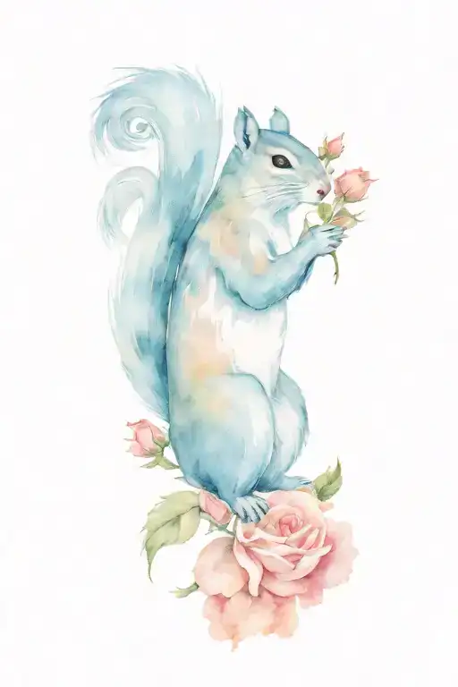 squirrel with rose intertwined tattoo design idea