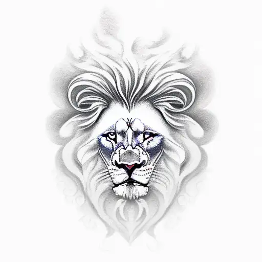 A white lion with wings stood on a high mountain below the sea. tattoo design idea