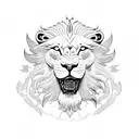 A white lion with wings stood on a high mountain below the sea. tattoo design idea