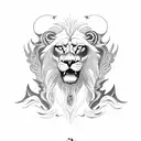 A white lion with wings stood on a high mountain below the sea. tattoo design idea