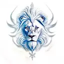 A white lion with wings stood on a high mountain below the sea. tattoo design idea