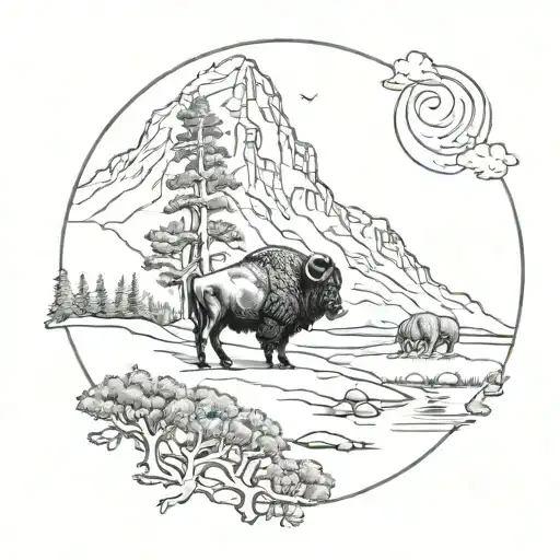 bison wildlife scenery tattoo tattoo design idea