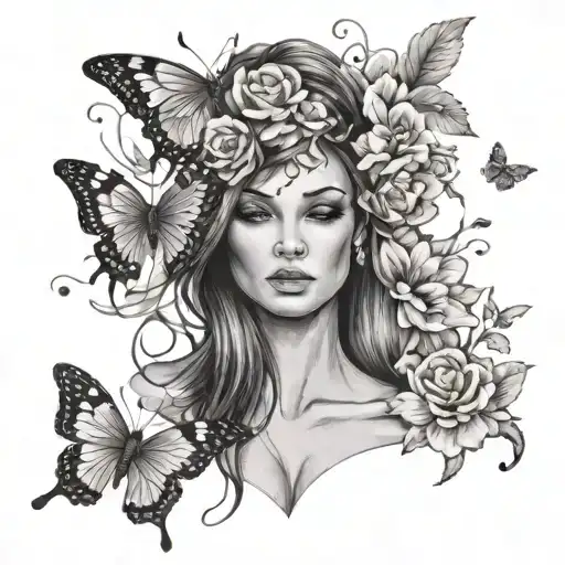 nursing, butterflies, flowers blooming tattoo design idea