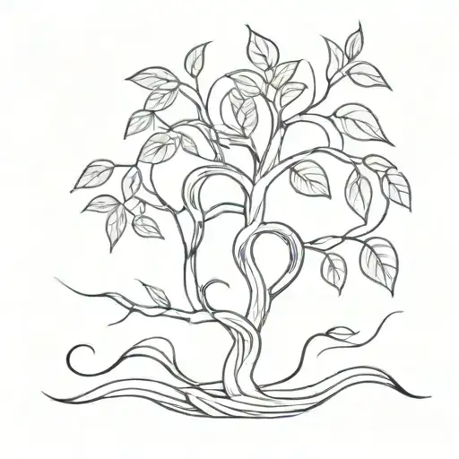 A minimalist tattoo design of a money tree with snake vines wrapping around it tattoo design idea