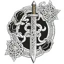 A Celtic sword intertwined with Celtic knots and Ogham letters, symbolizing strength and martial arts tattoo design idea